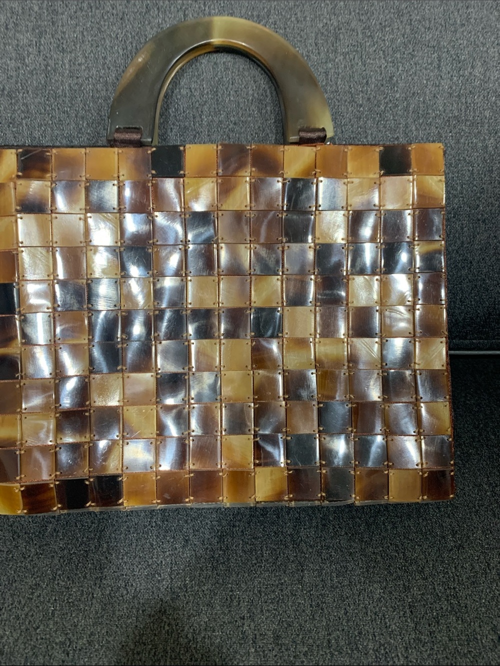 Woven Shell Mosaic Tote Bag - Brown